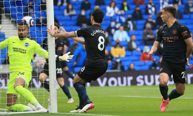 Gundogan ghi bàn ở phút thứ 2 nhưng không thể giúp Man City đánh bại Brighton